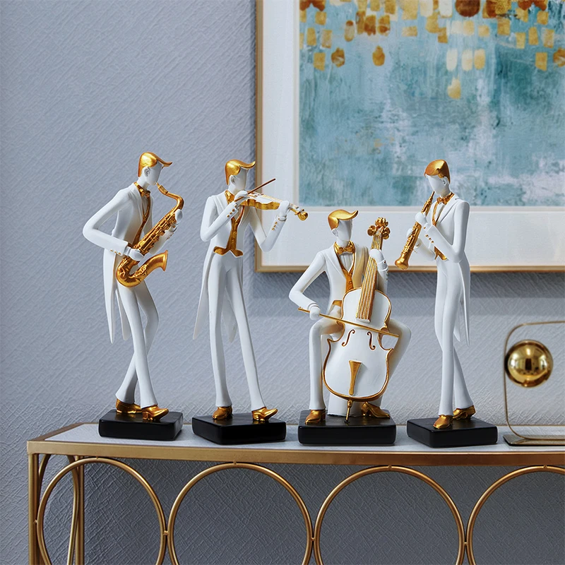 Home Decor Modern Organic - ตุ๊กตาจิ๋วรูปนักดนตรีสมัยใหม่ วงดนตรีไวโอลิน เปียโน เชลโล งานฝีมือเรซิ่น ของตกแต่งบ้าน