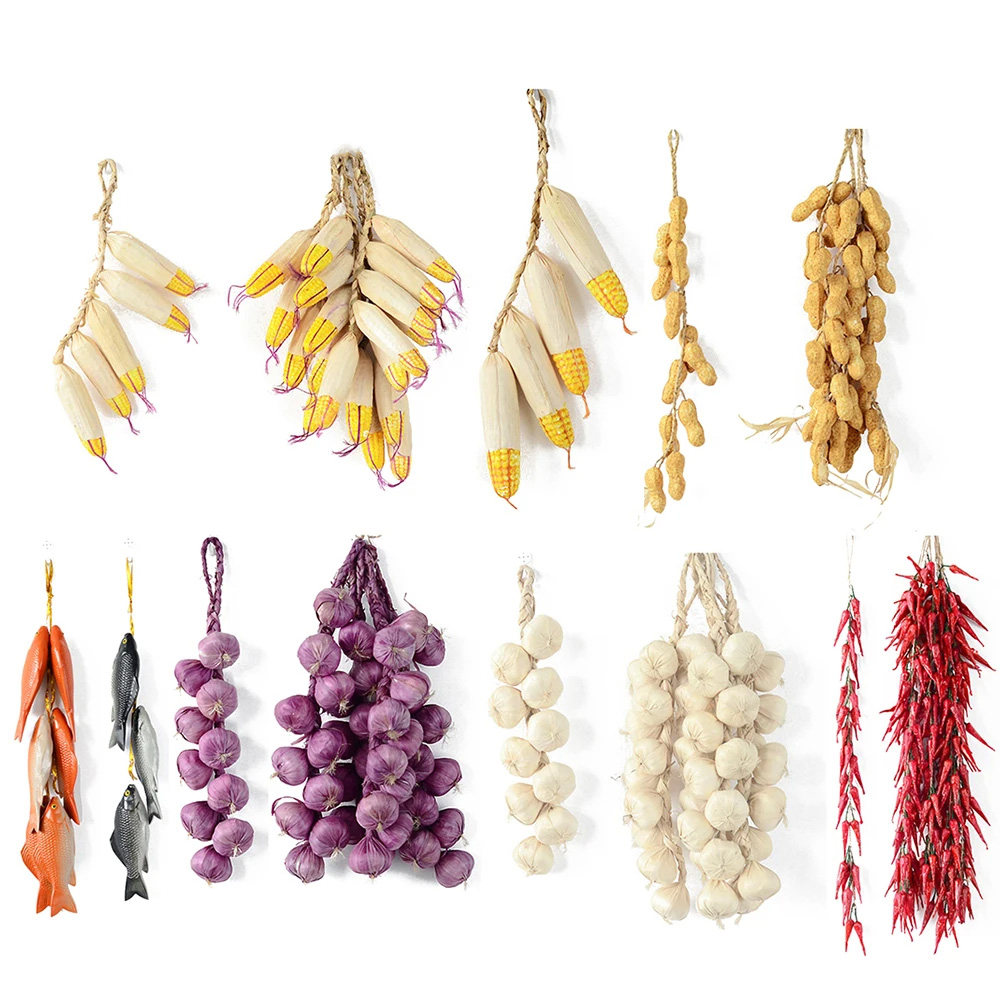 Home Decor Deals - สายโฟมเทียมจำลองกระเทียมผักหอมข้าวโพดปลาสตริงแขวนในบ้านปาร์ตี้ครัวอุปกรณ์ตกแต่งถ่ายภาพ