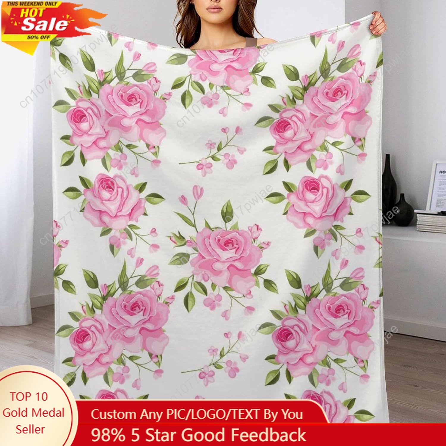 Home Decor Luxury - ผ้าห่มลายดอกไม้สีชมพู ของขวัญตกแต่งลายดอกไม้สำหรับผู้หญิงผู้ชาย ผ้าฟลีซเนื้อนุ่มพิเศษ ผ้าห่มนุ่มสบายหรูหรา น้ำหนักเบา สำหรับเตียง,โซฟา