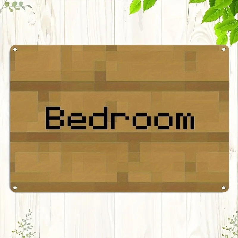 Home Decor Games Free - ป้ายห้องนอนลายพิกเซลสไตล์วินเทจ | ของตกแต่งผนังโลหะขนาดเล็ก ลายไม้โมเสก ติดตั้งง่ายสำหรับบ้าน ห้องเล่นเกม