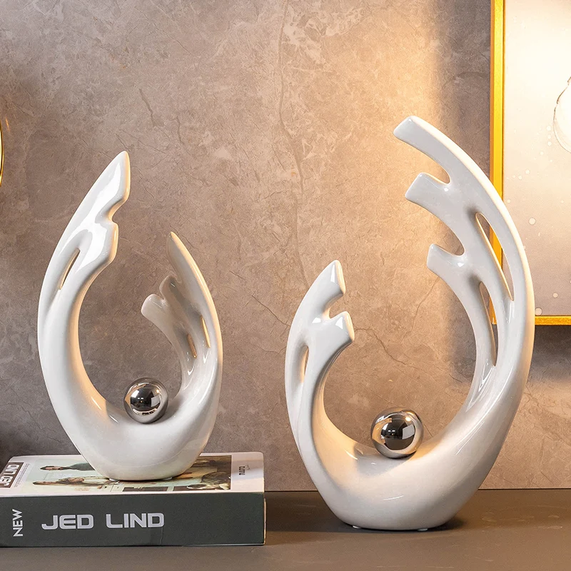 Home Decor Modern Organic - ของตกแต่งเซรามิกสีขาวทรงกลวงเรียบง่าย สำหรับตกแต่งโต๊ะทำงาน อุปกรณ์ตกแต่งบ้านสำหรับห้องนั่งเล่น