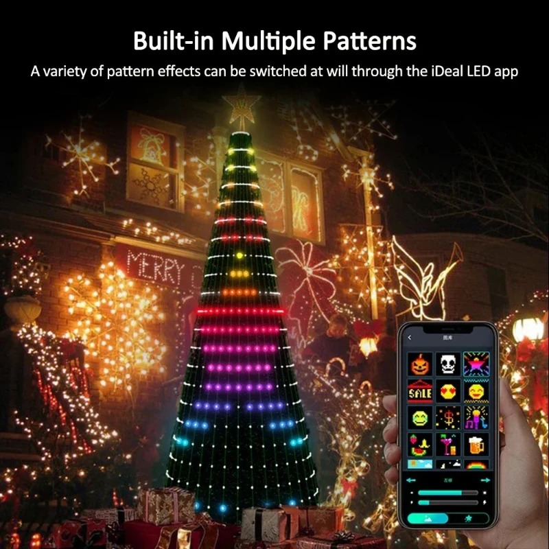 Home Decor Xmas - ไฟประดับต้นคริสต์มาสรูปดาว RGB LED, ควบคุมผ่านแอปพลิเคชันบลูทูธ พร้อมรีโมทคอนโทรลและตั้งเวลาได้ สำหรับตกแต่งบ้านในช่วงคริสต์มาส