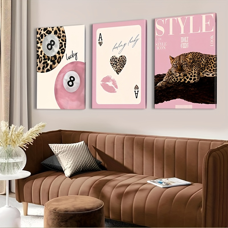 Home Decor Luxury - ภาพพิมพ์ศิลปะบนผืนผ้าใบลายเสือดาว 3 ชิ้น ไม่มีกรอบ สไตล์โมเดิร์น หมายเลข