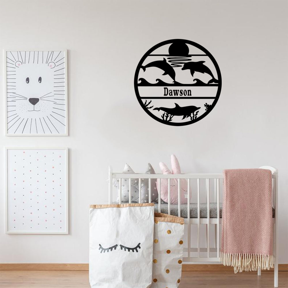 Home Decor Sticker - 1 ชิ้น ใหม่ สติ๊กเกอร์ติดผนังไวนิลรูปโลมา ปรับแต่งชื่อได้ ของตกแต่งบ้าน