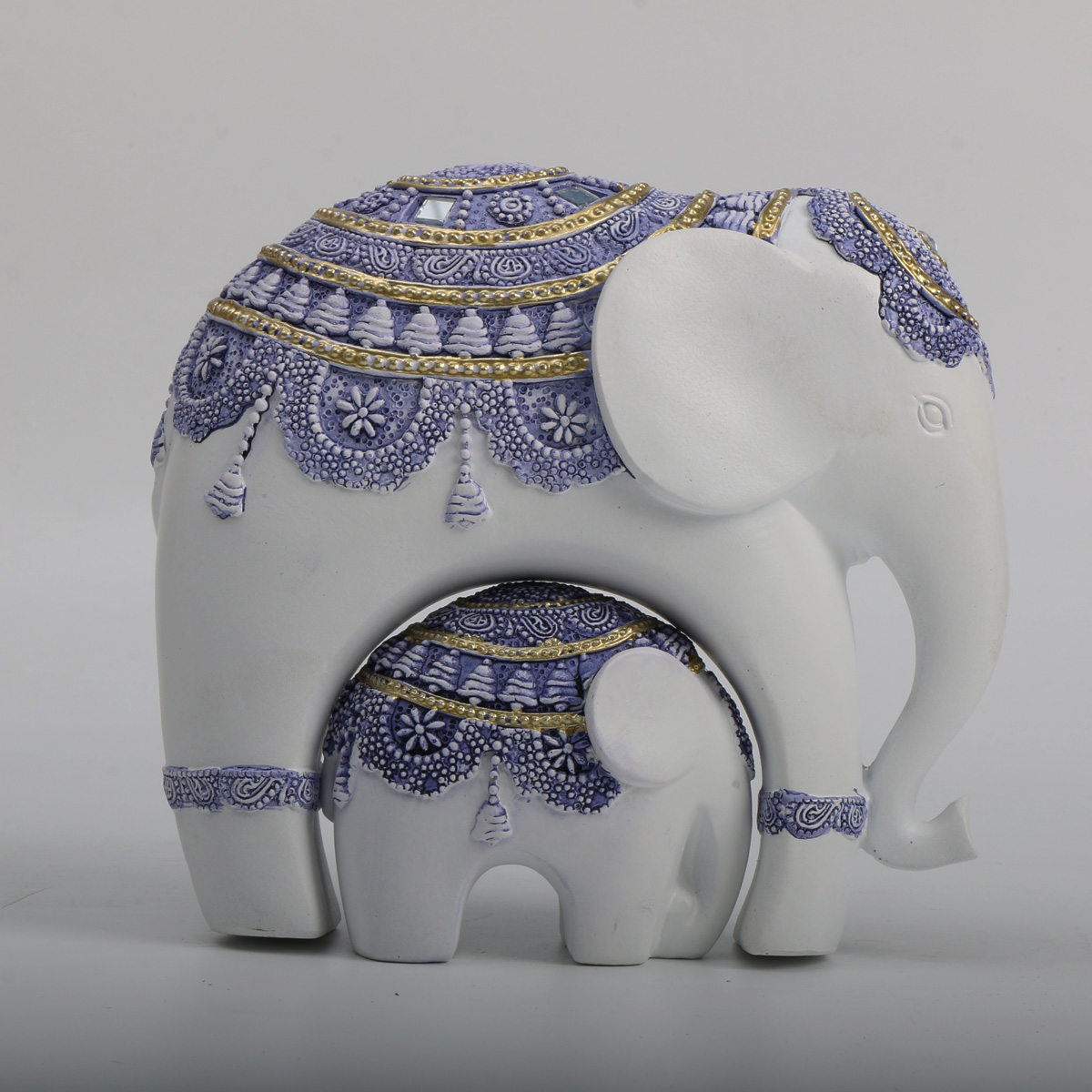 รูปปั้นช้างลำต้นสีฟ้าและสีขาว- - Home Decor Deals บทวิจารณ์และราคา