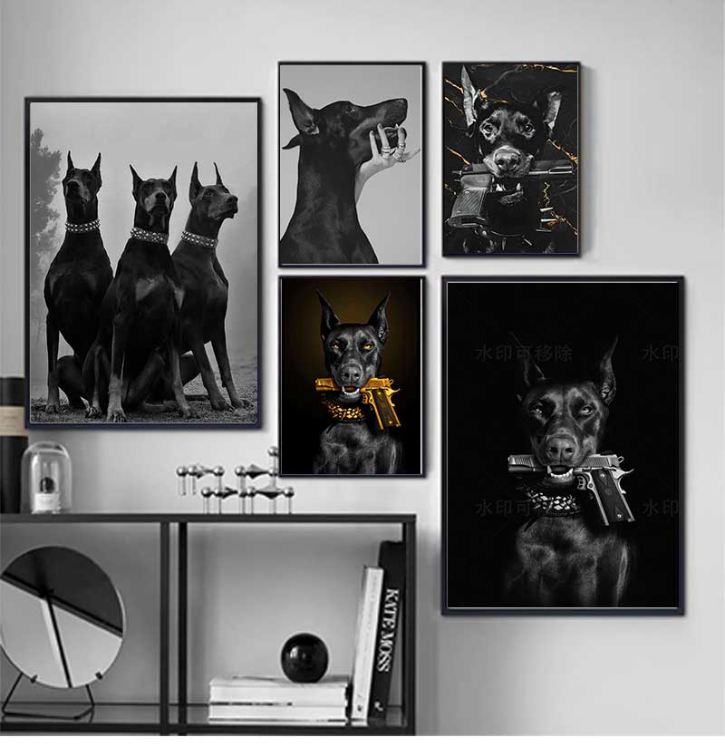 ภาพพิมพ์บนผ้าใบลายสุนัขโดเบอร์ - Home Decor Luxury บทวิจารณ์และราคา