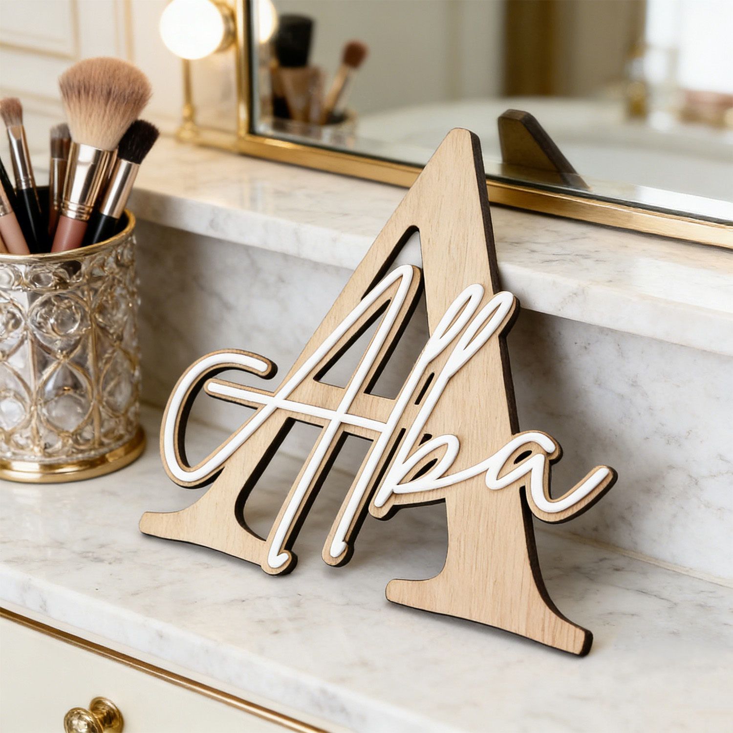 ป้ายไม้ตกแต่งชื่อแบบสองชั้น 1  - Home Decor Xmas บทวิจารณ์และราคา